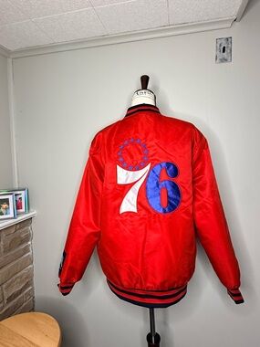 Red Satin Number 76 Varsity-Style Jacket